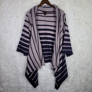 Indah OS Womens 100% Cashmere Purple Striped Open Drapey Cardigan